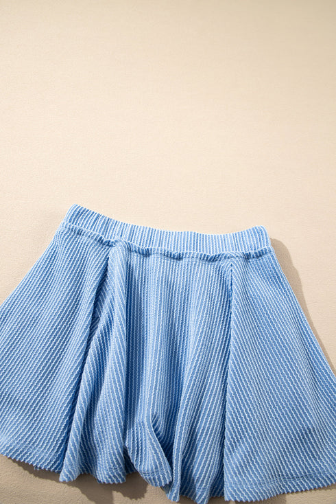 Corded Lantern Sleeve Top Ruffled Mini Skirt Two Piece Dress